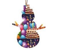 (Happy Birthday) Wooden Christmas Ornaments Set Snowman Shape Holiday Hanging Decorations for Xmas Tree Gift Wrapping, 6 PCS