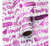 Happy Birthday Wrapping Paper Roll, Purple Luxury Metallic Cake Gift Balloon Birthday Gift Wrap Papers for Birthday, Holiday, Baby Shower, Kids, Women, Girls, Mini Rolls 43x300 cm