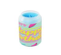 Happy Birthday Yellow and Pink Word Portable Pet Foot Paws Washer with Soft Silicone Brush Pets Grooming Supplies for Small Medium Dogs and Cats