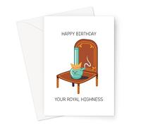 Happy Birthday Your Royal Highness Greeting Card | Funny Hand Illustrated Bong On A Throne Birthday Card, Stoner Birthday Card