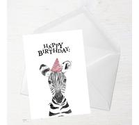 Happy Birthday Zebra Hat Greetings Card - Large Card