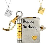 Happy Birthdays Book Necklace, The Most Beautiful Chapter Book Necklace for Granddaughter, Adjustable My Little Star necklace, for Daughter, Granddaughter, Sister, Friend (Gold Silver)