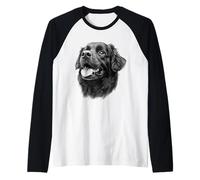 Happy Black Dog Detailed Sketch Art Drawing Raglan Baseball Tee