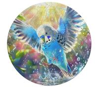 Happy Blue Budgerigar 195 Piece Round Puzzle Animal Shape Relaxing Activity Stress Relief Puzzle for Families Home Decor Creative Challenge Educational 195 PCS