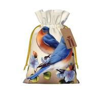 Happy Bluebirds Christmas Gift Bags with Tags & Ribbon Ties, Xmas Drawstring Candy Treat Bag Christmas Gifts Sacks Reusable Gift Wrapping Bags for Holiday Party Favors Medium