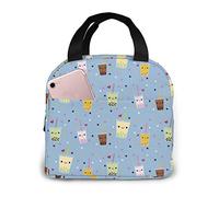 Happy Boba Bubble Tea Lunch Bag for Women Girls Kids Insulated Picnic Pouch Thermal Cooler Tote Bento Large Meal Prep Cute Bag Big