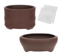 happy bonsai 2 pc 3.1" + 3.7" Unglazed Round Ceramic Succulent Planter Pot Set