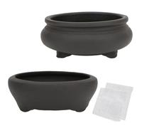 happy bonsai 2 pc 3.7" + 3.9" Unglazed Round Ceramic Succulent Planter Pot Set