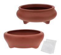 happy bonsai 2 pc 3.7" + 3.9" Unglazed Round Ceramic Succulent Planter Pot Set
