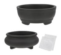 happy bonsai 2 pc 3.9" + 4.1" Unglazed Round Ceramic Succulent Planter Pot Set