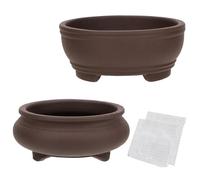 happy bonsai 2 pc 3.9" + 4.1" Unglazed Round Ceramic Succulent Planter Pot Set