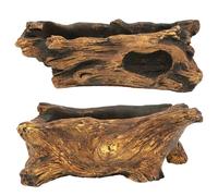 happy bonsai 2 pc Cement Driftwood Planter Gardening Pot Stump Log Container
