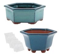 happy bonsai 2pc Small Glazed Pots 4.9" and 6.1" + 6 Soft Mesh Drainage Screens