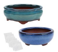 happy bonsai 4.9" 5.7" Small Glazed Pots Set of 2 + 6 Soft Mesh Drainage Screens