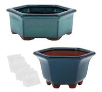 happy bonsai 4.9" 6.1" Small Glazed Pots Set of 2 + 6 Soft Mesh Drainage Screens