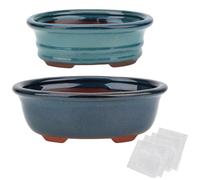 happy bonsai 5.7" 7" Glazed Pots, Value Set of 2 + 4 Soft Mesh Drainage Screens