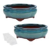 happy bonsai 5.7" Small Glazed Pots Set of 2 + 6 Soft Mesh Drainage Screens