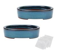 happy bonsai 5.9" Small Glazed Pots Value Set 2 + 4 Soft Mesh Drainage Screens