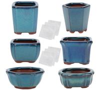 happy bonsai 6 pc Mini Glazed Pots Value Set + 6 Soft Mesh Drainage Screens