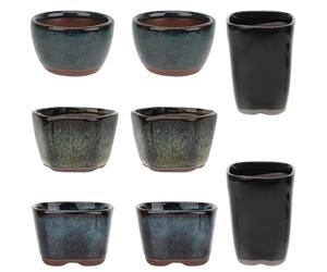 happy bonsai 8 pc Mini Glazed Pots 1.6 Inch (4cm)