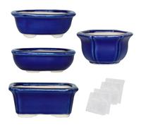happy bonsai Mini Glazed Pots Value Set of 4, with 4 Soft Mesh Drainage Screens