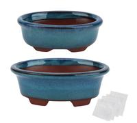 happy bonsai Small Glazed Pots, Value Pack of 2 + 4 Soft Mesh Drainage Screens