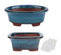 happy bonsai Small Glazed Pots, Value Set of 2 + 4 Soft Mesh Drainage Screens