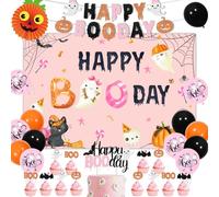 Happy Boo Day Party Decorations Girl, Halloween Birthday Party Decorations Pink Orange, Happy Boo Day Backdrop, Banner, Cake Topper and Ghost Bat Foil Balloons for 1st 2nd 3rd Bday Party Decor