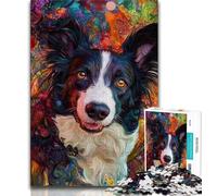 Happy Border Collie 1000 Piece Jigsaw Puzzles for Adults,Learning Educational Toys Family Games with Matching Poster And Trivia Sheet 38x26cm