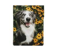 Happy Border Collie Dog Flowers, PU Leather Laptop Sleeve, Notebook Bag Laptop Case Sleeve Tablet Briefcase