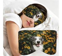 Happy Border Collie Dog Flowers, Sleep Mask for Home Travel, Full Eye Covers Light Blocking Eye Mask Sleep Eye and Ear Muffs