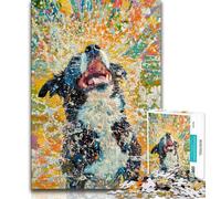 Happy Border Collie Jigsaw Puzzles for Adults 1000,Help The Brain Exercise Addictive Toys to Cultivate Patience A Work of Art (75x50cm)