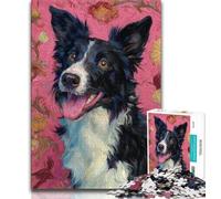 Happy Border Collie Jigsaw Puzzles for Adults Teenagers Jigsaws Puzzle,Help The Brain Exercise Addictive Toys to Cultivate Patience Great Gift 38x26cm
