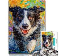 Happy Border Collie Jigsaw Puzzles for Teenagers 1000 Pieces,Learning Educational Toy for Is Ideal As A Gift for The Whole Family (38x26cm)
