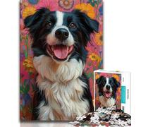 Happy Border Collie Jigsaws Puzzles 1000 Pieces for Teenagers Gifts,Challenging Difficult Deal As Gifts for The Whole Family (38x26cm)
