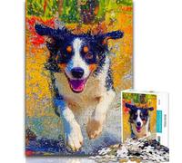 Happy Border Collie Puzzles for Adults Teens 1000pc Puzzle,Help The Brain Exercise Addictive Toys to Cultivate Patience A Work of Art (50x75cm)