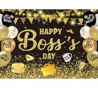 Happy Boss's Day Backdrop Best Boss Ever Photography Background Black and Gold International Boss's Day Office Party Decor Banner Photo Props (Gold, 6x4FT)