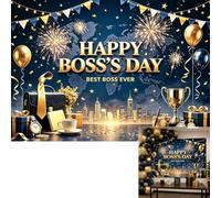 Happy Boss's Day Backdrop Blue Gold Best Boss Ever Office Party Banner (7X5FT)
