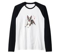 Happy Boston Terrier with Hearts Dog Mom New Puppy Dad Raglan Baseball Tee
