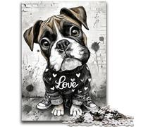 Happy Boxer Puppy Puzzles for Teenagers Teens 1000pc Puzzle,Educational Games Home Decoration Deal As Gifts for The Whole Family (50x75cm)