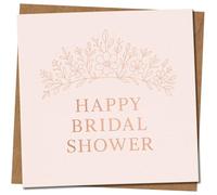 Happy Bridal Shower Card - Floral Pink Design for the Bride-to-Be, Elegant Square Greeting Card, 145mm x 145mm, Includes Kraft Envelope