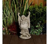 DGS STATUES - Stone Cast, Hands Up Stretching Buddha, Small, Hand Finished, Statue, Sculpture