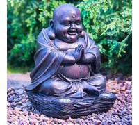 Happy Buddha with Solar Light - This Fun Laughing Buddha LED Solar Light Transforms Your Garden, Creating a Soft Warm Ambience - Designs: Stone Effect, Bronze Effect (Random You will Get)