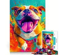 Happy Bulldog Splash Art Jigsaw Puzzles 1000 Pieces for Teenagers Brain Think Serene Game Real Challenge Santa Gift (38x52cm)
