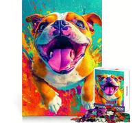 Happy Bulldog Splash Art Jigsaw Puzzles 1000 Pieces for Teenagers Brain Think Serene Game Real Challenge Santa Gift (38x52cm)