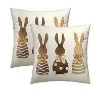 Happy Bunny 22x22 Inch Pack of 2 Colorful Rabbit Beige Cushion Pillow Cases - Square Cotton Spring Pattern Pillowcase for Easter Party, Bed, Sofa, Car, Bedroom, Outdoor