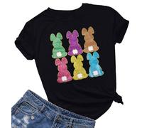 Happy Bunny Shirt Easter Shirts for Women Glitter Tops Sparkly Rabbit Graphic T-Shirt Easter Gift Holiday Tees, Black, XXL