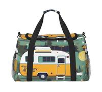 Happy Bus Camper Print Ample Space Travel Duffle Bag Stylish with Waterproof Zipper for Airplane Gym