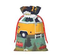 Happy Bus Camper Print Drawstring Gift Reusable Bags Party Favors Holiday Birthday Eco-Friendly Pouches