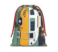 Happy Bus Camper Print Gift Drawstring Bag Holiday Party Favors Birthday Daily Storage Office Home Decor